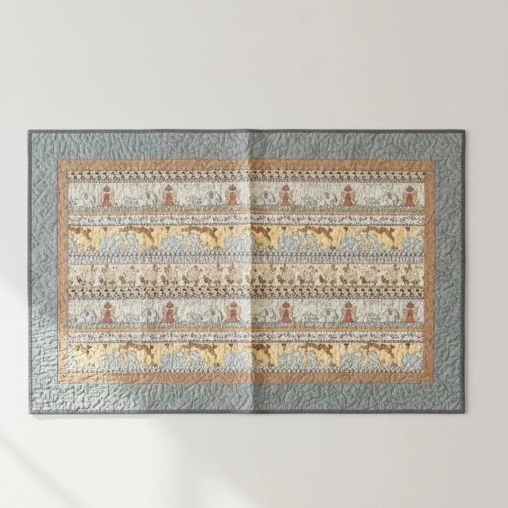 Noahs Ark Baby Quilt Blanket Animals Blue Brown Nursery Crib Bedding 25x38